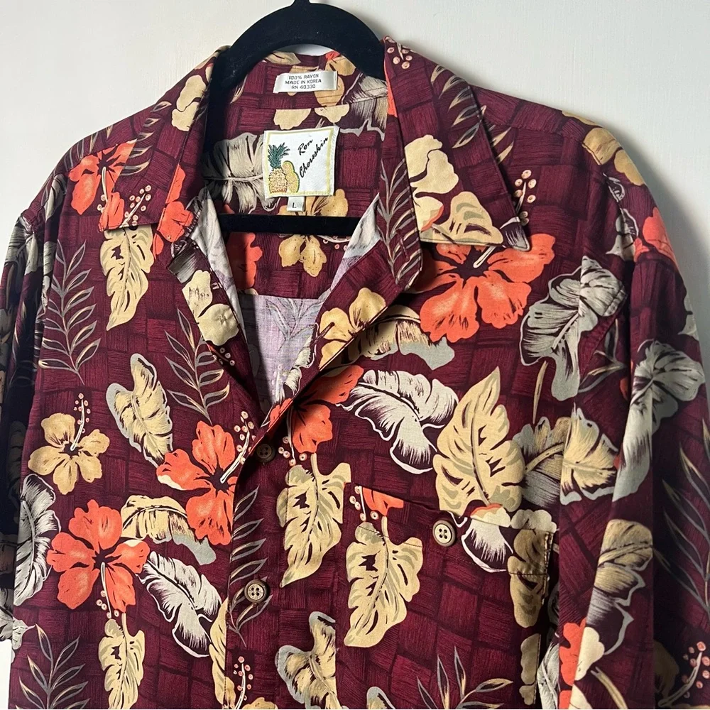 Ron Chereskin – Men’s‎ Hawaiian Aloha Floral Shirt Burgundy Rayon – Sz. L